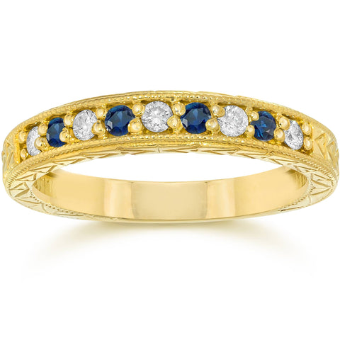 1/4Ct Genuine Blue Sapphire & Diamond   Ring 14K Yellow Gold