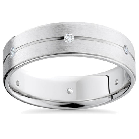 Mens 14K White Gold Diamond Comfort Fit Wedding Band