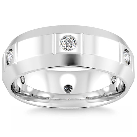 Mens 3/4ct Comfort Fit 14K White Gold Wedding Band Ring