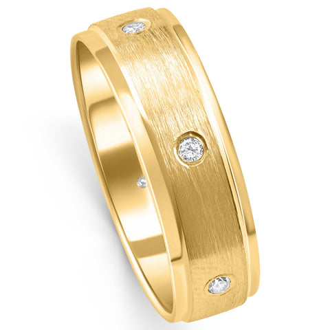 Mens 1/4ct 14K Gold Diamond Comfort Fit Brushed Wedding Ring