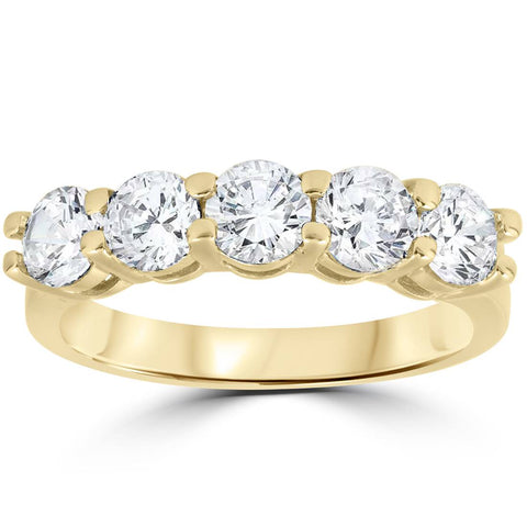 3Ct Round Diamond Five Stone Wedding Ring 14k Yellow Gold