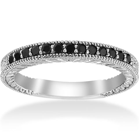 1/6ct Black Diamond Wedding Anniversary   Ring 10k White Gold