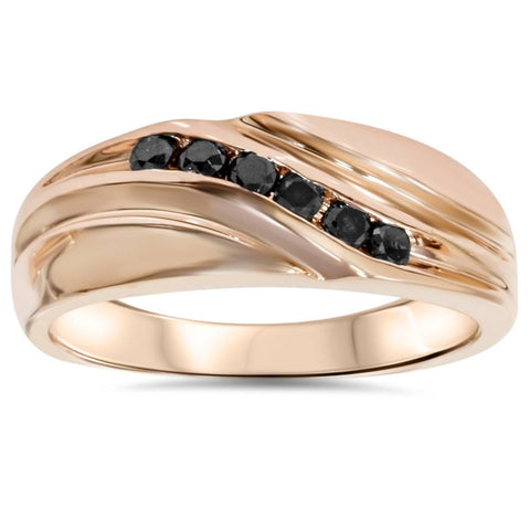 1/4ct Black Diamond Mens 14K Rose Gold Wedding Ring