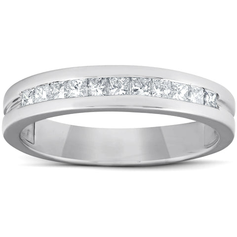 1/2ct Princess Cut Diamond Mens Wedding Ring 14K White Gold