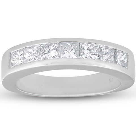 1 Ct Princess Cut Channel Set Diamond Wedding Ring 14K White Gold