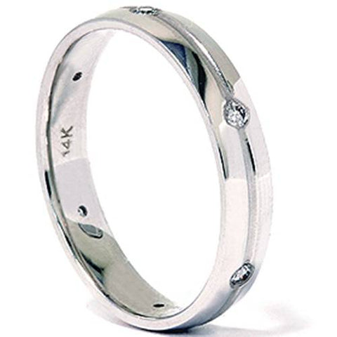 Mens 14K White Gold Comfort Fit Diamond Wedding Band