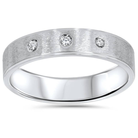 Mens White Gold Brushed Diamond Wedding Ring Band