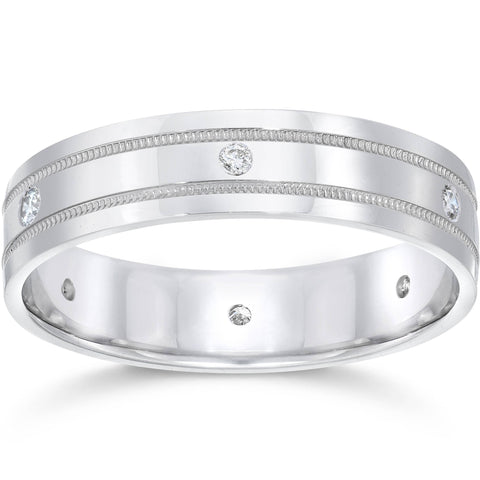 Mens 14K White Gold Diamond Wedding Anniversary Band