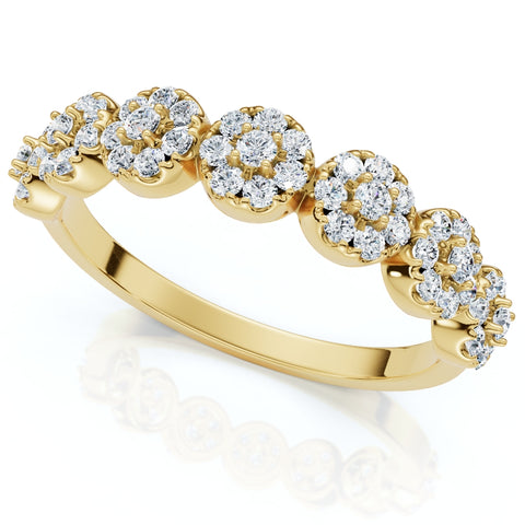 1/2Ct Diamond Halo Anniversary Womens Stackable Diamond Wedding Ring Yellow Gold