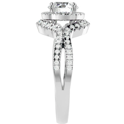 1 1/2Ct Diamond & Moissanite Halo Engagement Ring in 10k Gold