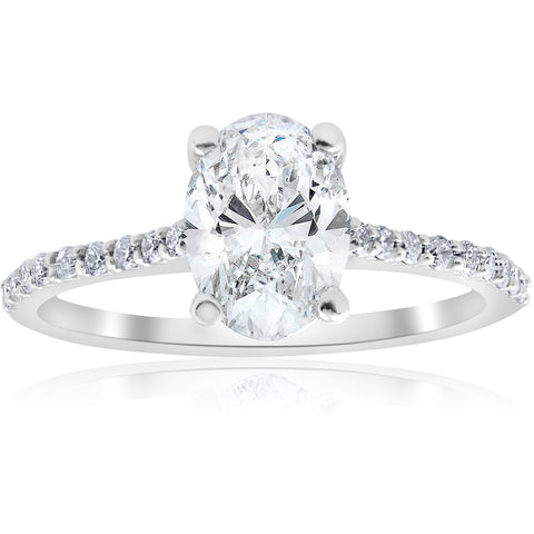 F/VS 1.20Ct Oval Diamond Engagement Ring W/ Side Stones 14k White Gold lab Grown