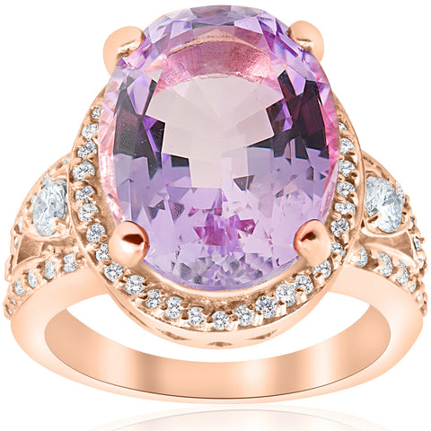 9 1/2ct Oval Amethyst   Halo Diamond Ring Huge 14k Rose Gold