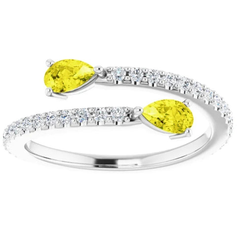 VS 5/8 Ct Fancy Yellow Pear Shape Diamond 2-Stone By Pass Ring Lab Grown Gold