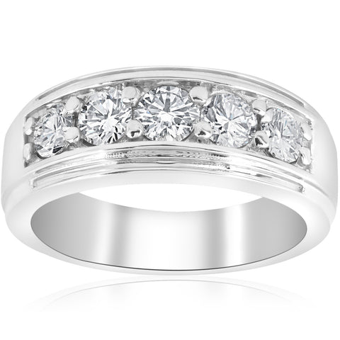 Platinum 1 ct Mens Diamond Ring Five Stone Wedding Polished Band Jewelry