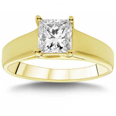 SI 1 CT Princess Cut Diamond Solitaire Engagement Ring 14k Yellow Gold Enhanced