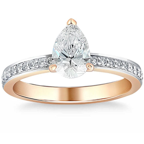 1 1/5Ct Pear Diamond Engagement Lab Grown in White, Yellow, or Rose Gold