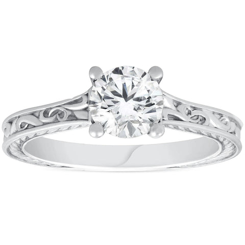 F/VS 1ct Solitaire Round   Diamond Engagement Ring White Gold Lab Grown