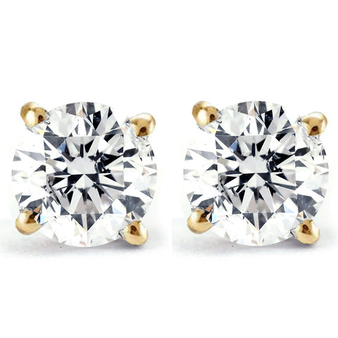 2Ct Natural Diamond Studs Screw Backs 14k Yellow Gold Earrings (IJ/I2)