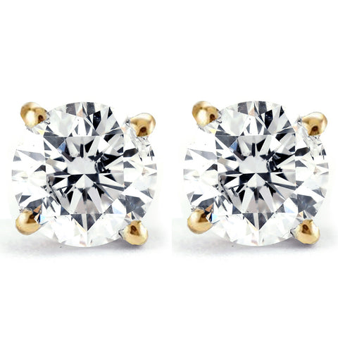 2Ct Certified Natural Diamond Studs Screw Backs 14k Yellow Gold Earrings (IJ/I2)
