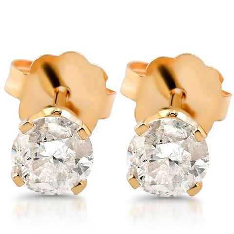 3/8ct Round Cut Diamond Studs Earrings 14K Yellow Gold