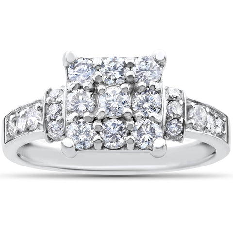 1.00ct Diamond Cluster Halo Engagement Ring 14k White Gold