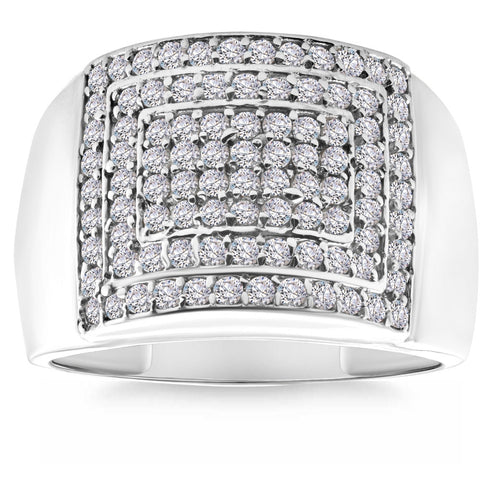 1 1/2Ct TW Men's Wide Diamond Pave Ring in 10k White or Yellow Gold