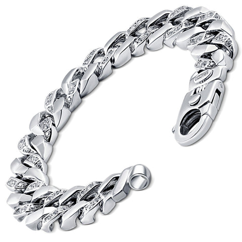 Men's 14k Gold (104gram) or Platinum (172gram) 14mm Diamond Bracelet 8.75"