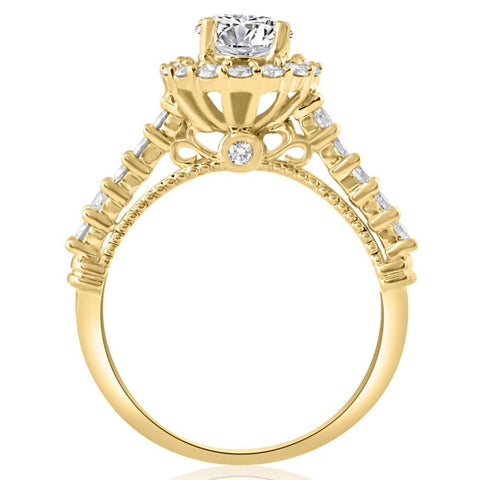 1 3/4Ct Halo Diamond F/VS Engagement Ring in 10k White or Yellow Gold