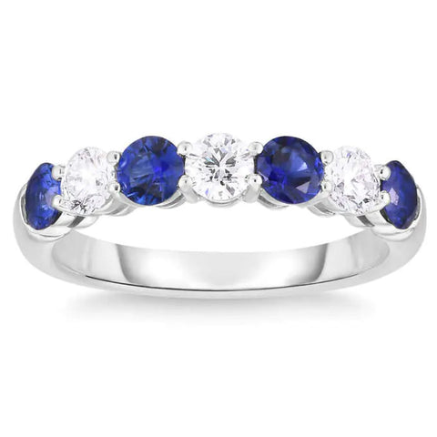 1 1/2Ct TW Round Diamond & Created Blue Sapphire Stackable Ring in 14k Gold