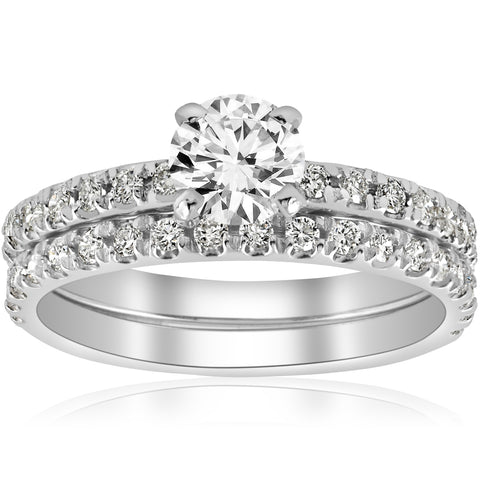 Graduated French Pave Lab Diamond Engagement Ring In 18K White Gold |  Fascinating Diamonds