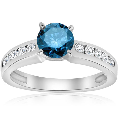 1 1/2 ct Blue Diamond Engagement Ring 14K White Gold Channel Set – Bliss  Diamond