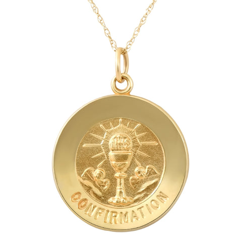 14k Yellow Gold Confirmation Medal Pendant 1" Tall 2.5 Grams