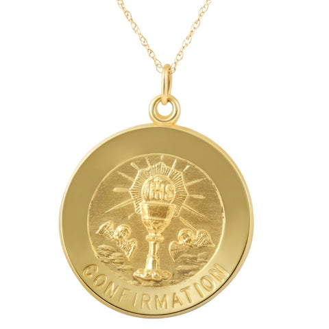 14k Yellow Gold Confirmation Medal Pendant 1" Tall 3.5 Grams