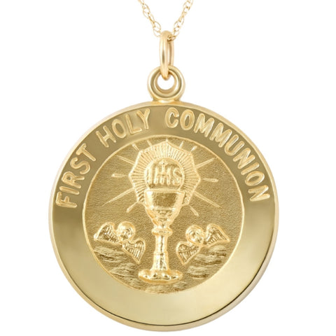 14k Yellow Gold First Holy Communion Medal Pendant 1" Tall 4 Grams